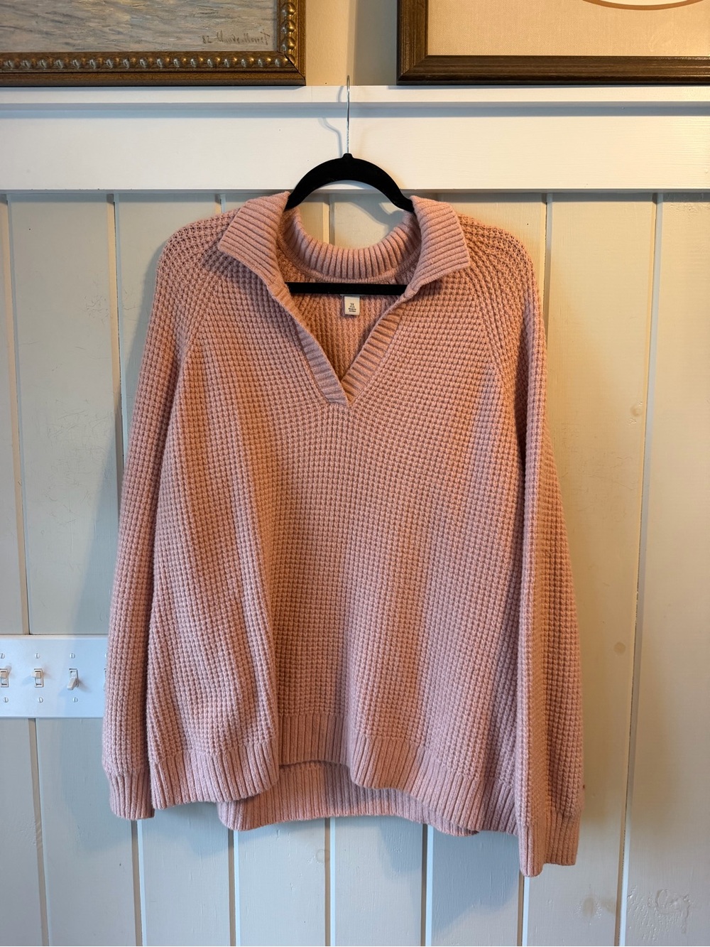 L.L. Bean Light Salmon Pink Loose Knit Pullover V-Neck Sweater, Size 3X